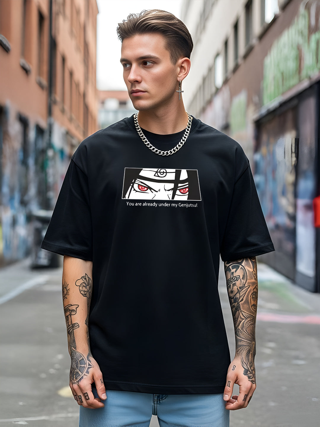 Angerhood Men Oversized Soso Dade Printed Cotton T-Shirt