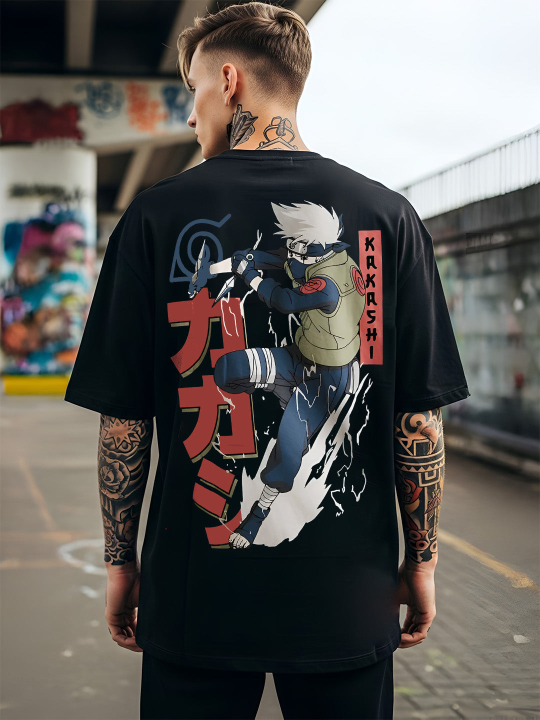Oversized Kakashi Graphic T-shirt Print