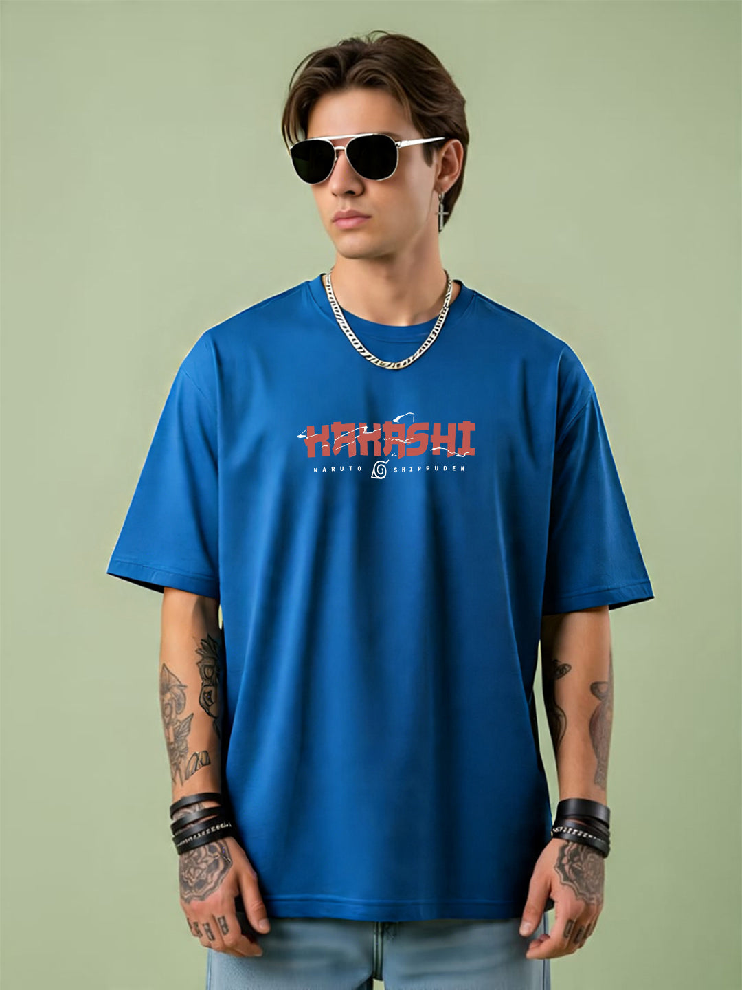 Oversized Kakashi Graphic T-shirt Print