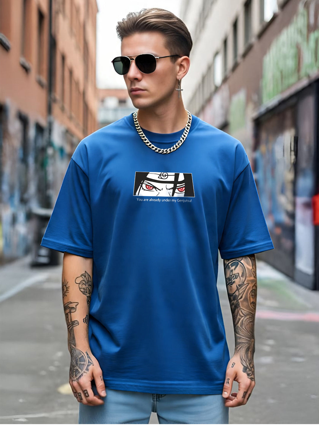 Angerhood Men Oversized Soso Dade Printed Cotton T-Shirt