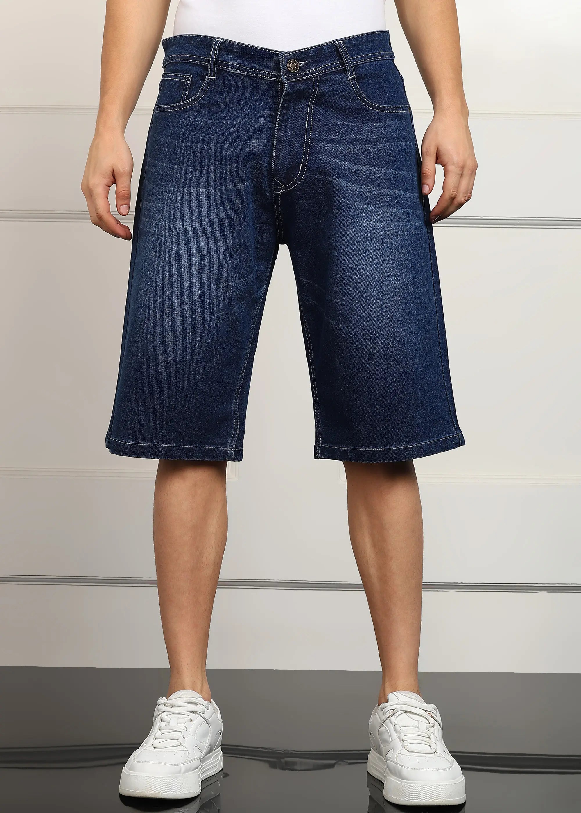 ANGERHOOD Solid Men Denim Dark Blue Baggy Shorts