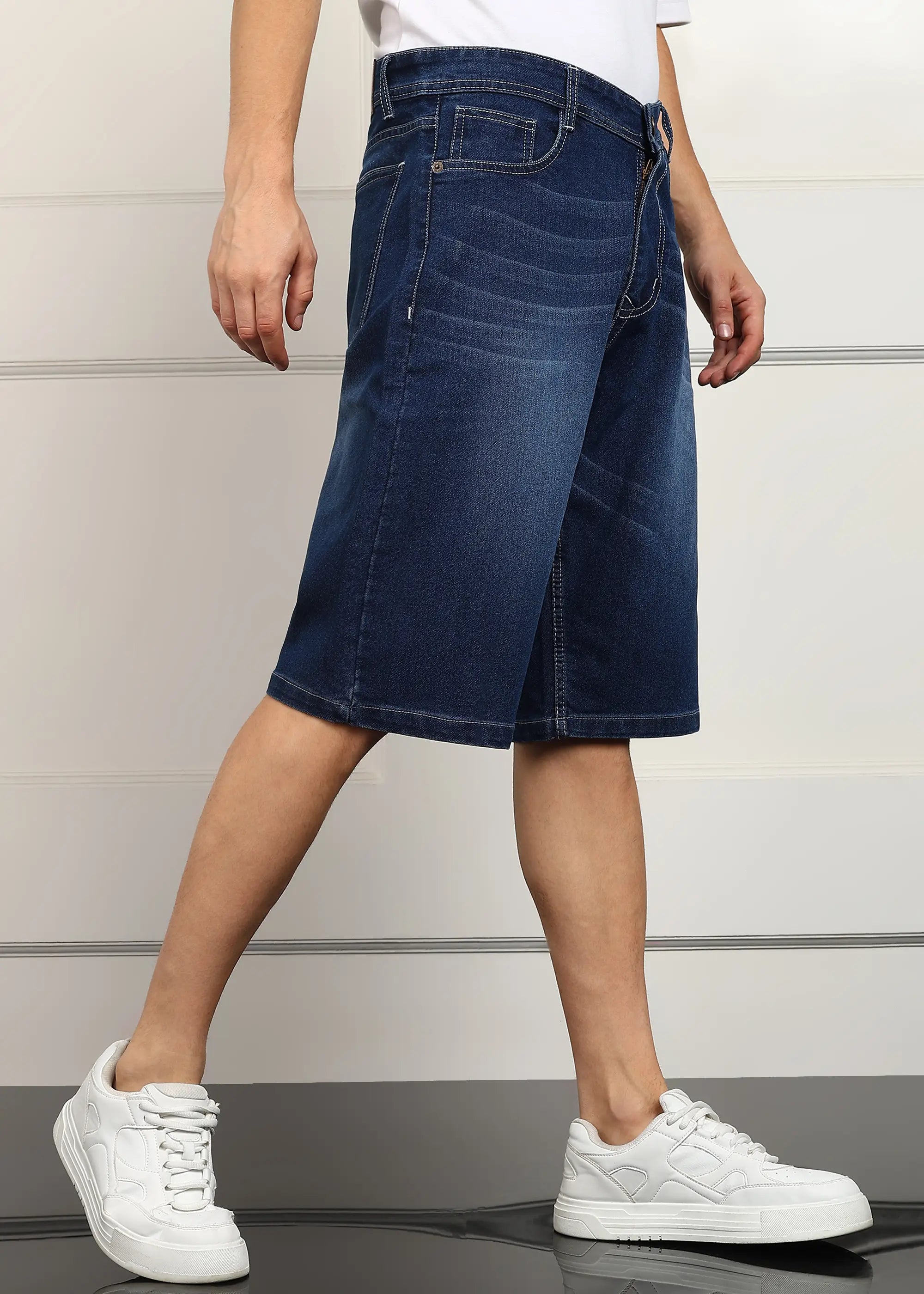 ANGERHOOD Solid Men Denim Dark Blue Baggy Shorts