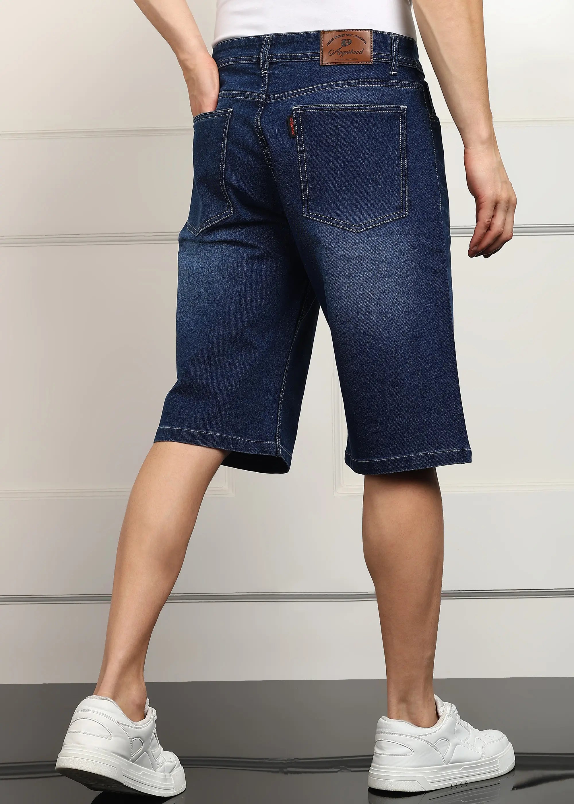 ANGERHOOD Solid Men Denim Dark Blue Baggy Shorts