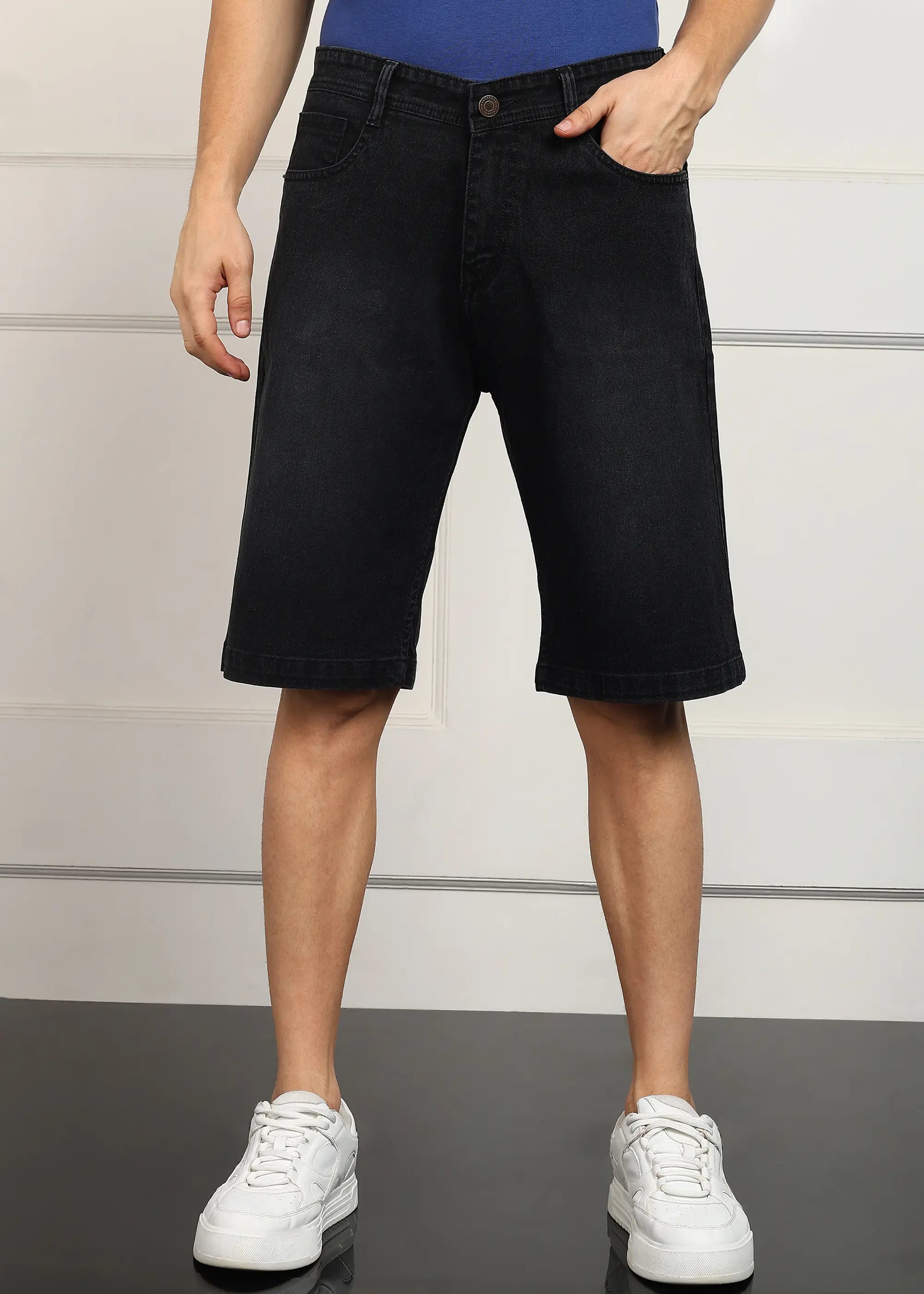 ANGERHOOD Solid Men Denim Dark Grey Baggy Shorts