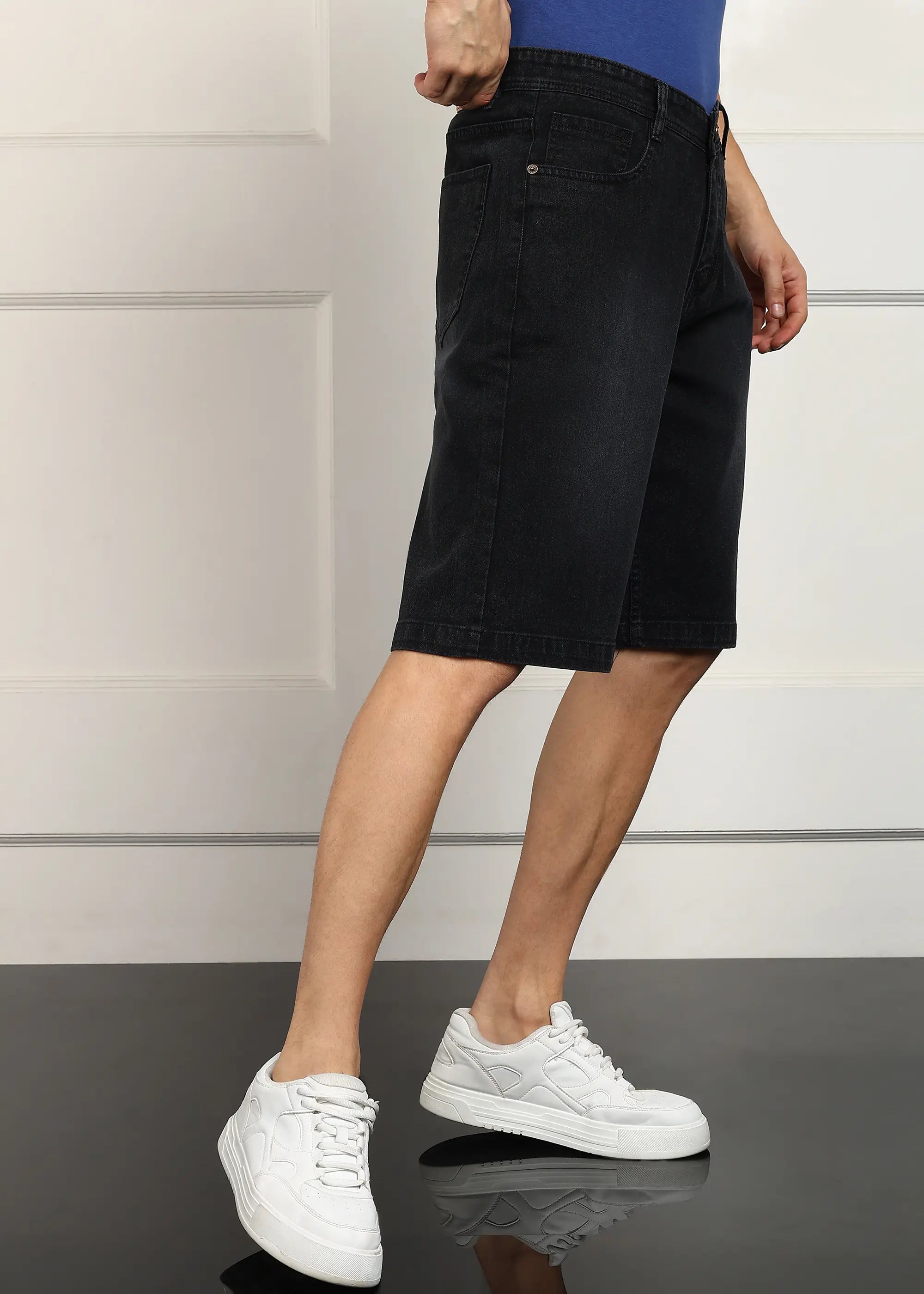 ANGERHOOD Solid Men Denim Dark Grey Baggy Shorts