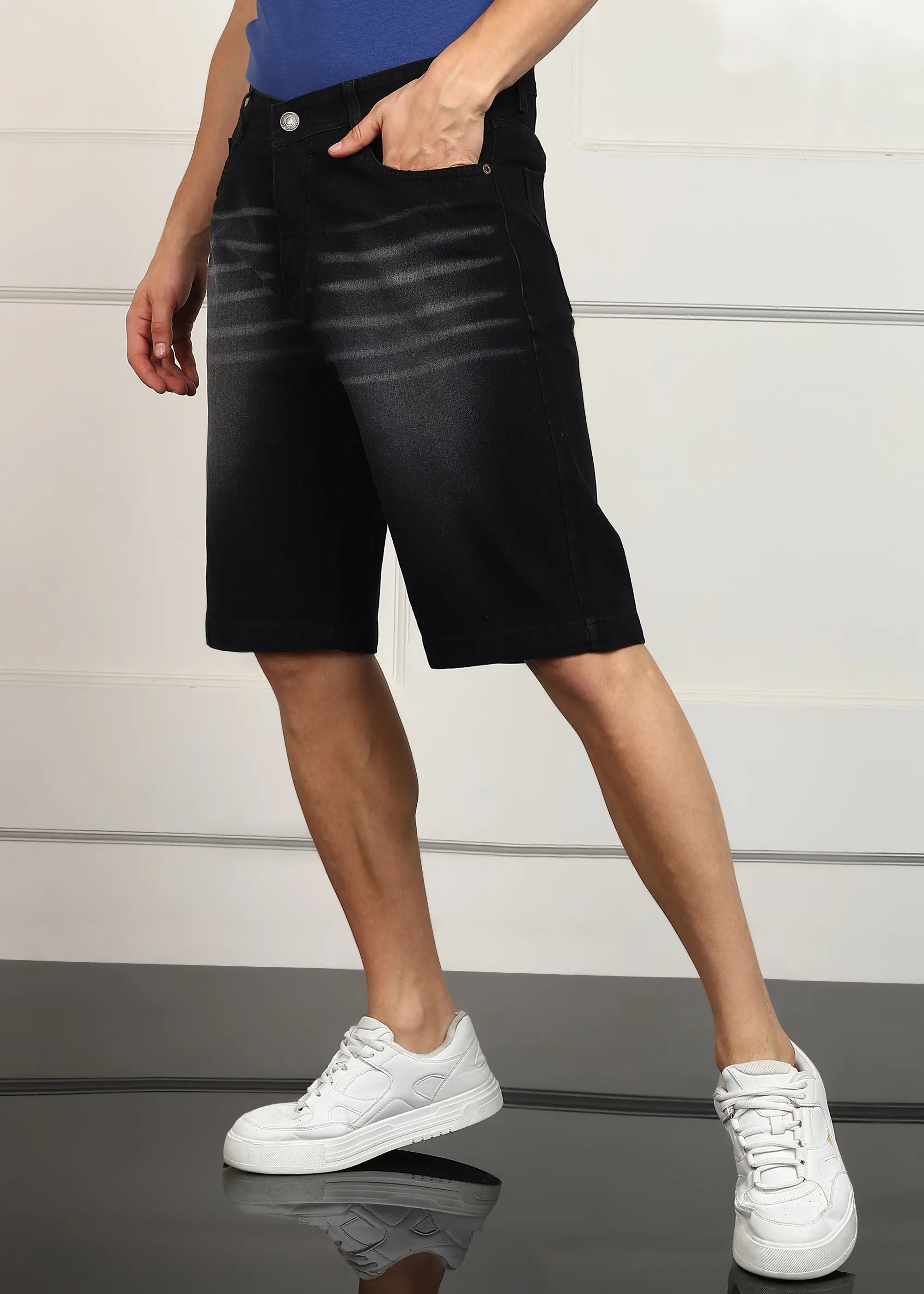 ANGERHOOD Solid Men Denim Dark Grey Baggy Shorts