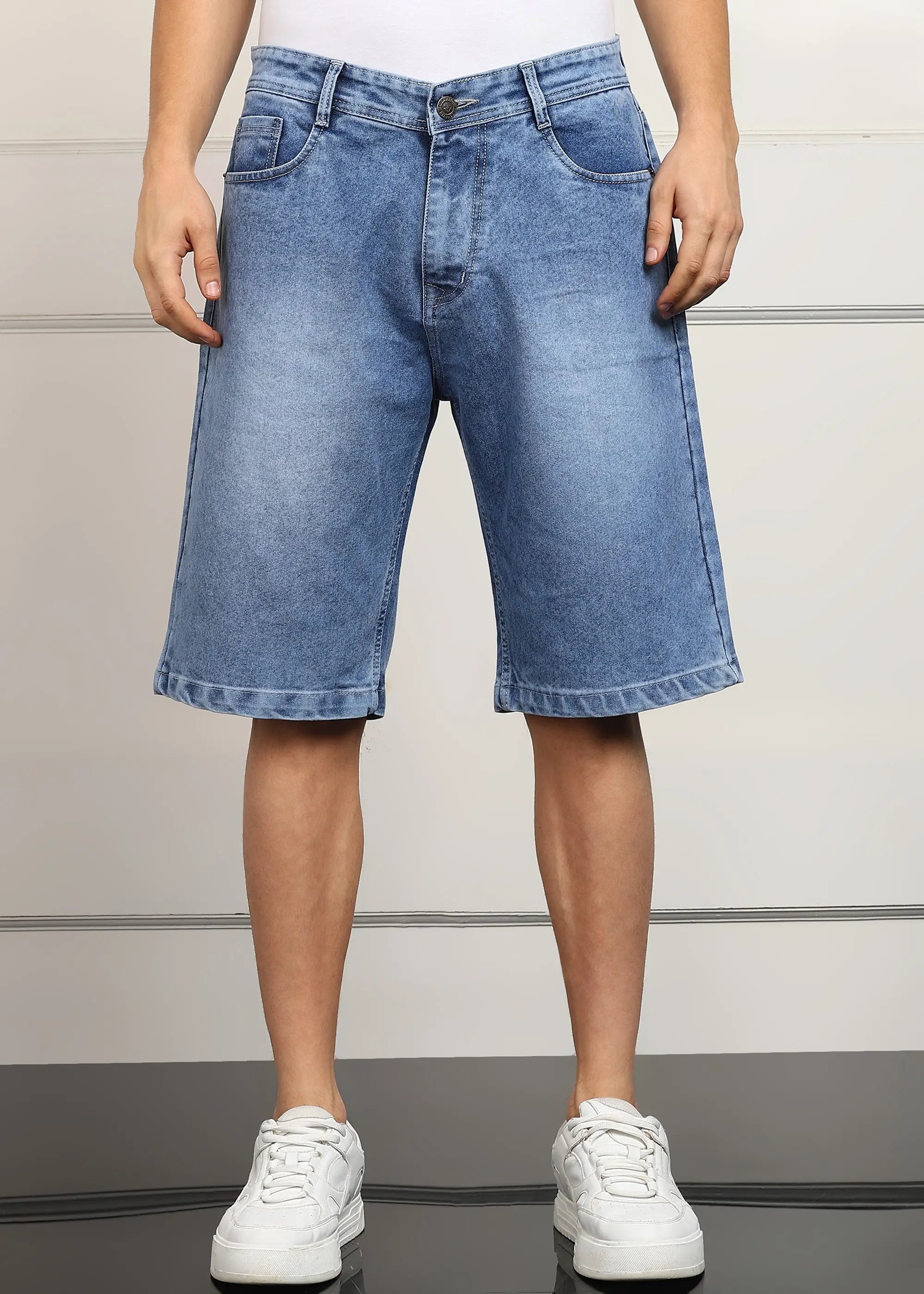 ANGERHOOD Solid Men Denim Light Blue Baggy Shorts