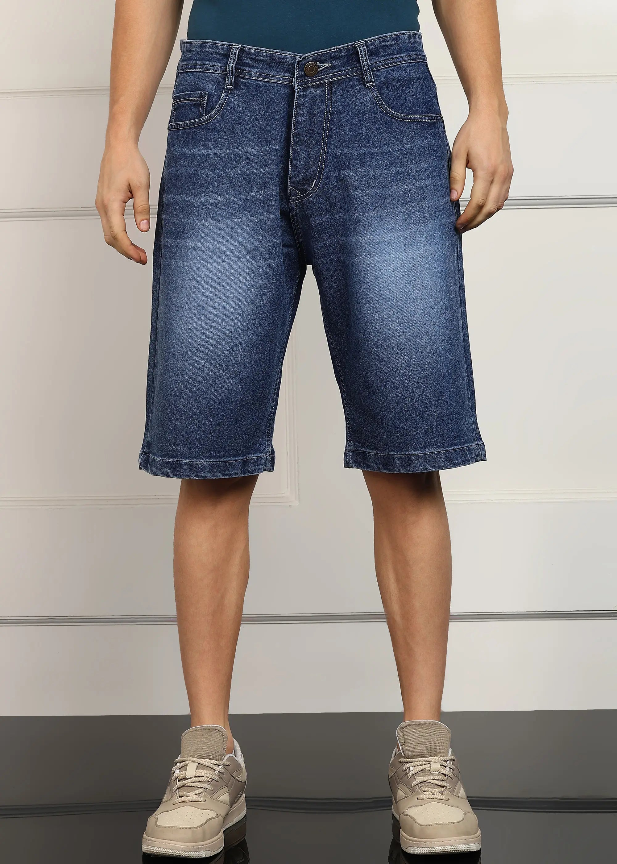 ANGERHOOD Solid Men Denim Dark Blue Baggy Shorts