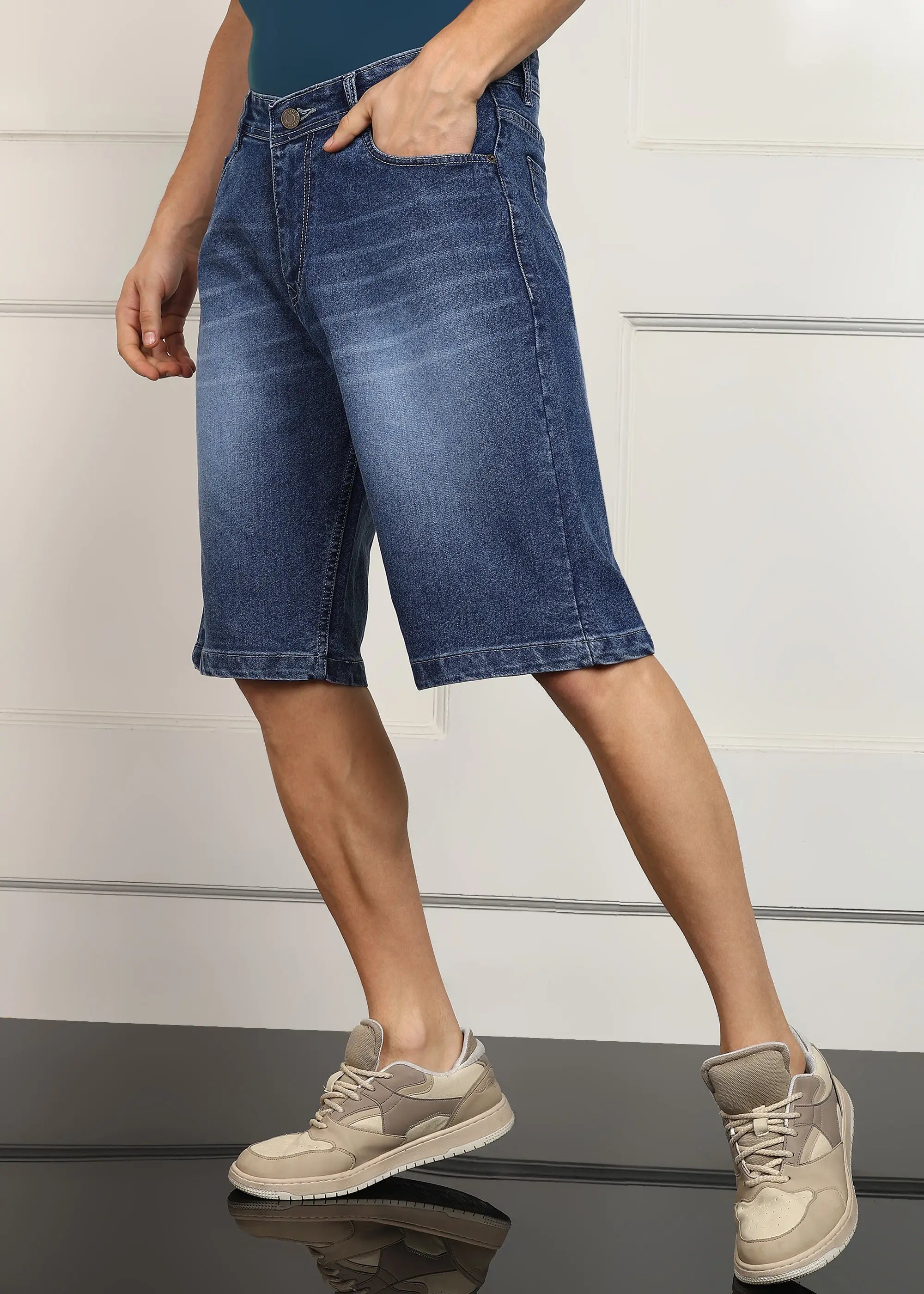 ANGERHOOD Solid Men Denim Dark Blue Baggy Shorts