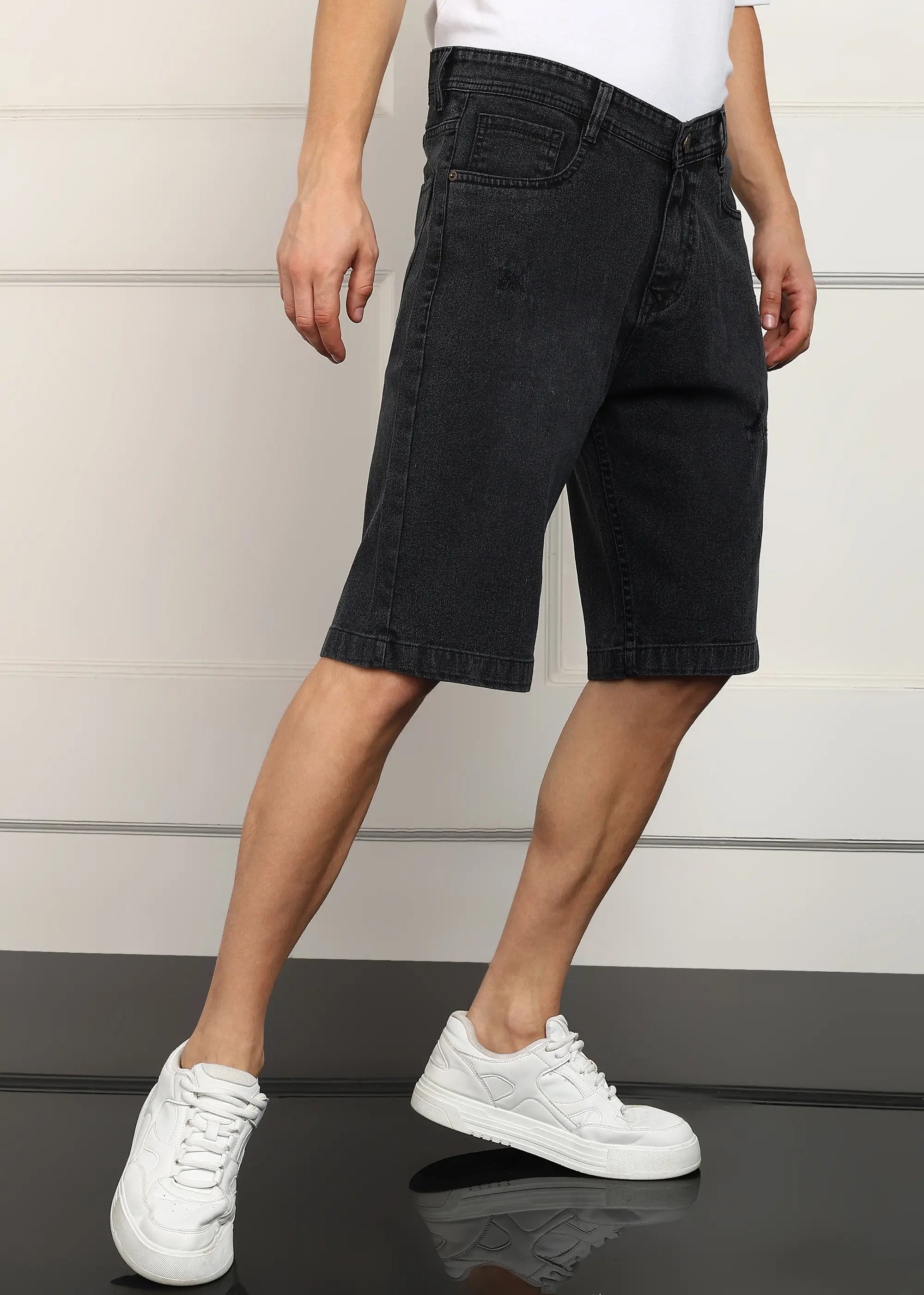 ANGERHOOD Solid Men Denim Dark Grey Baggy Shorts