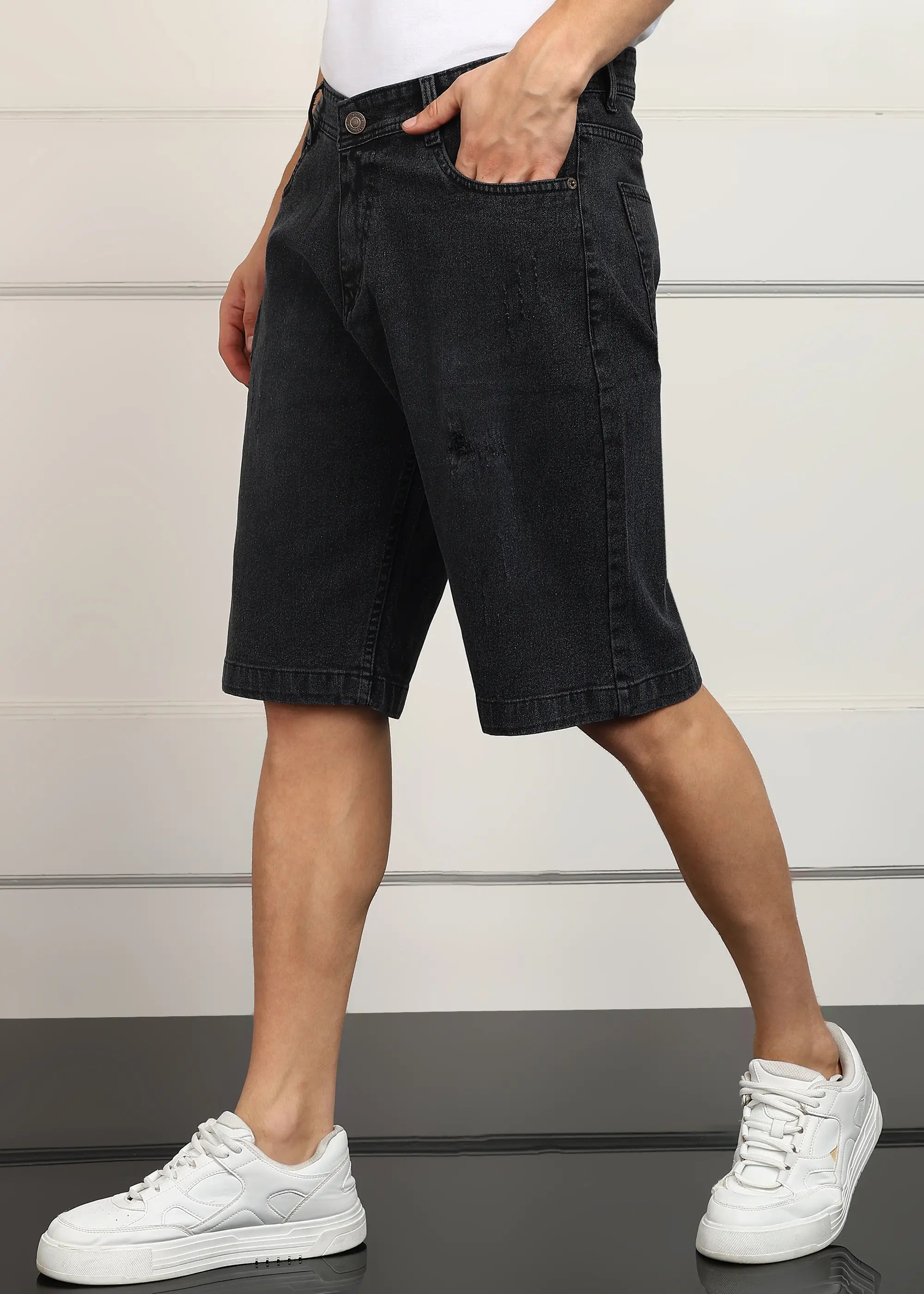 ANGERHOOD Solid Men Denim Dark Grey Baggy Shorts