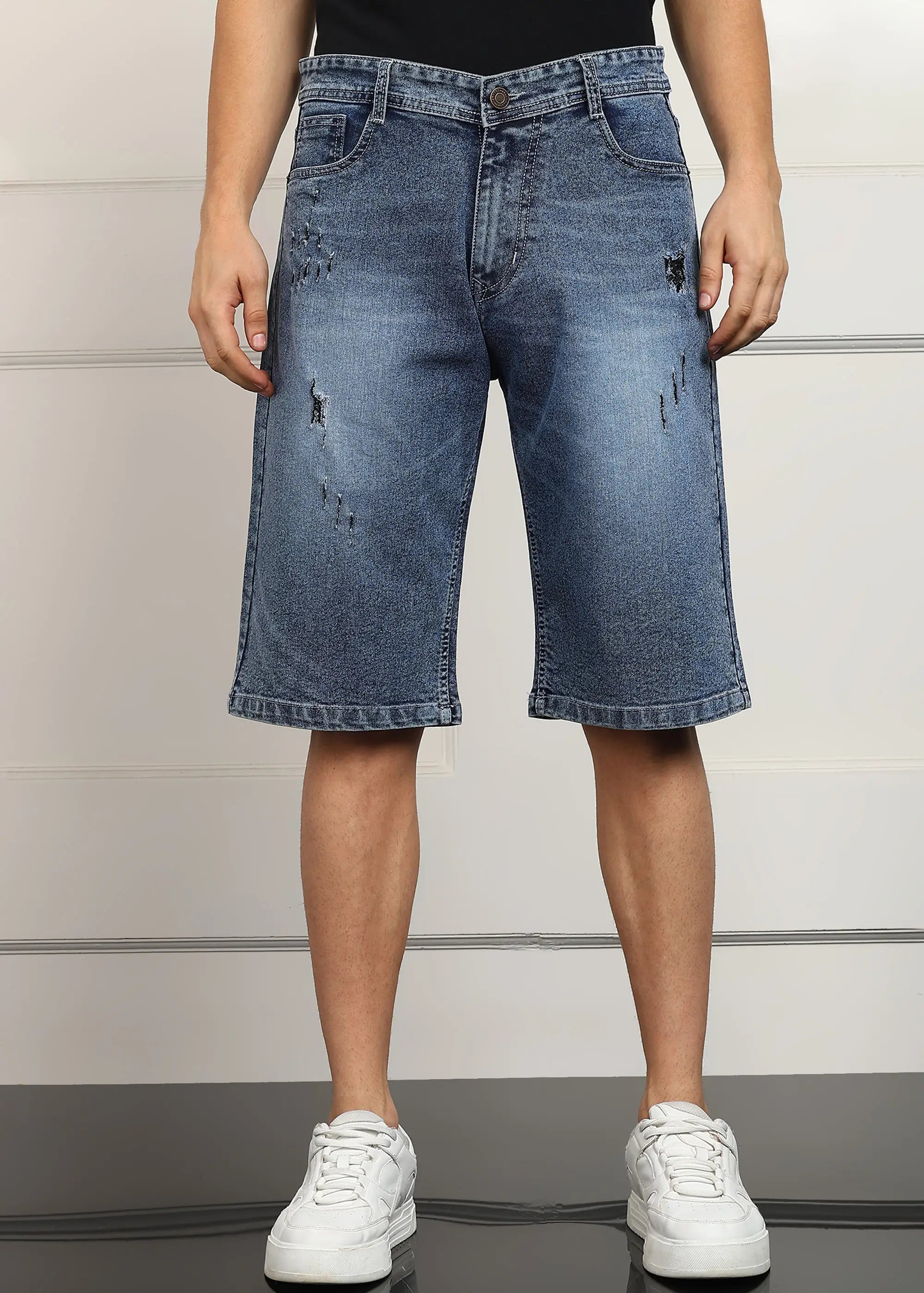 ANGERHOOD Solid Men Denim Light Blue Baggy Shorts