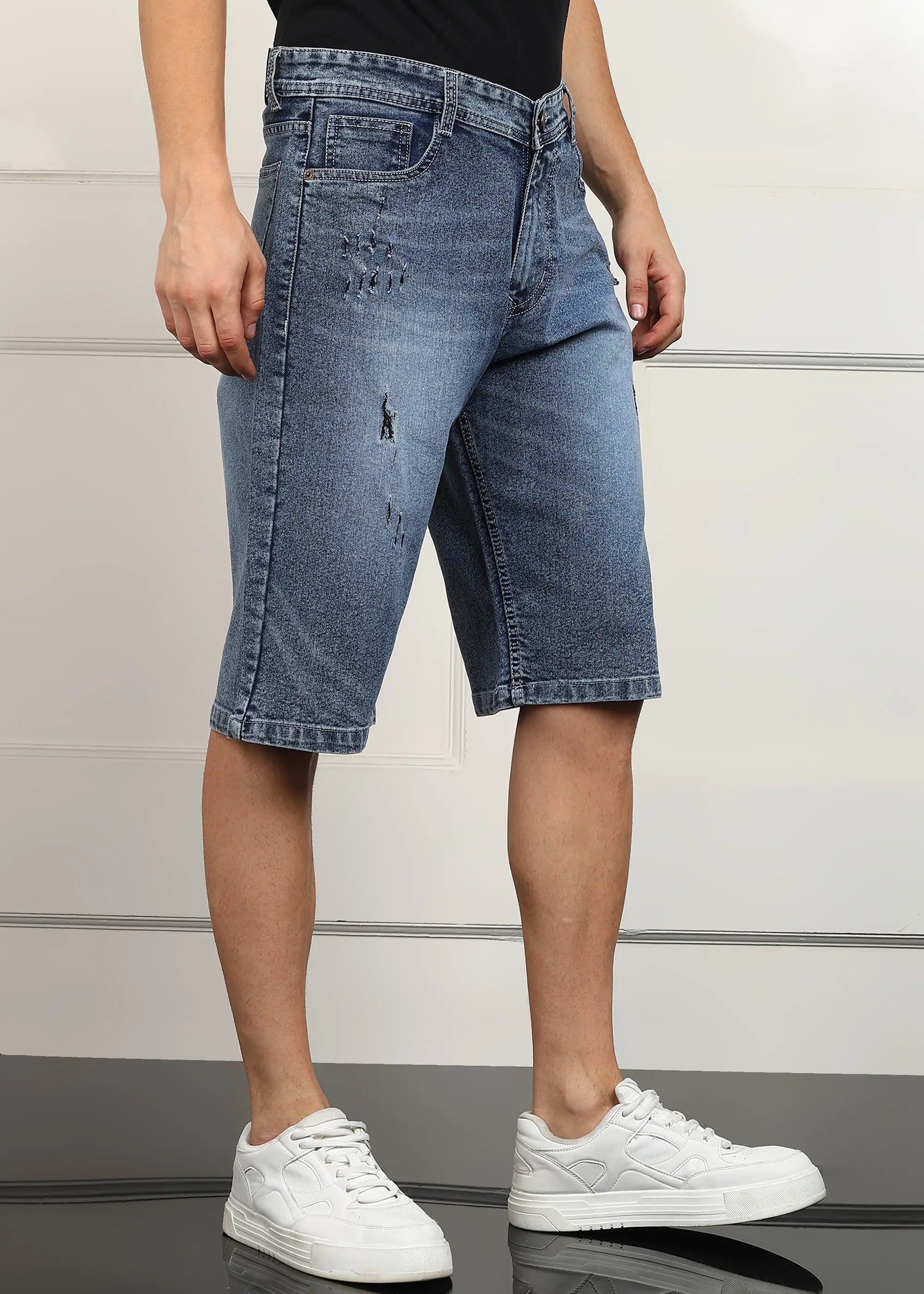 ANGERHOOD Solid Men Denim Light Blue Baggy Shorts