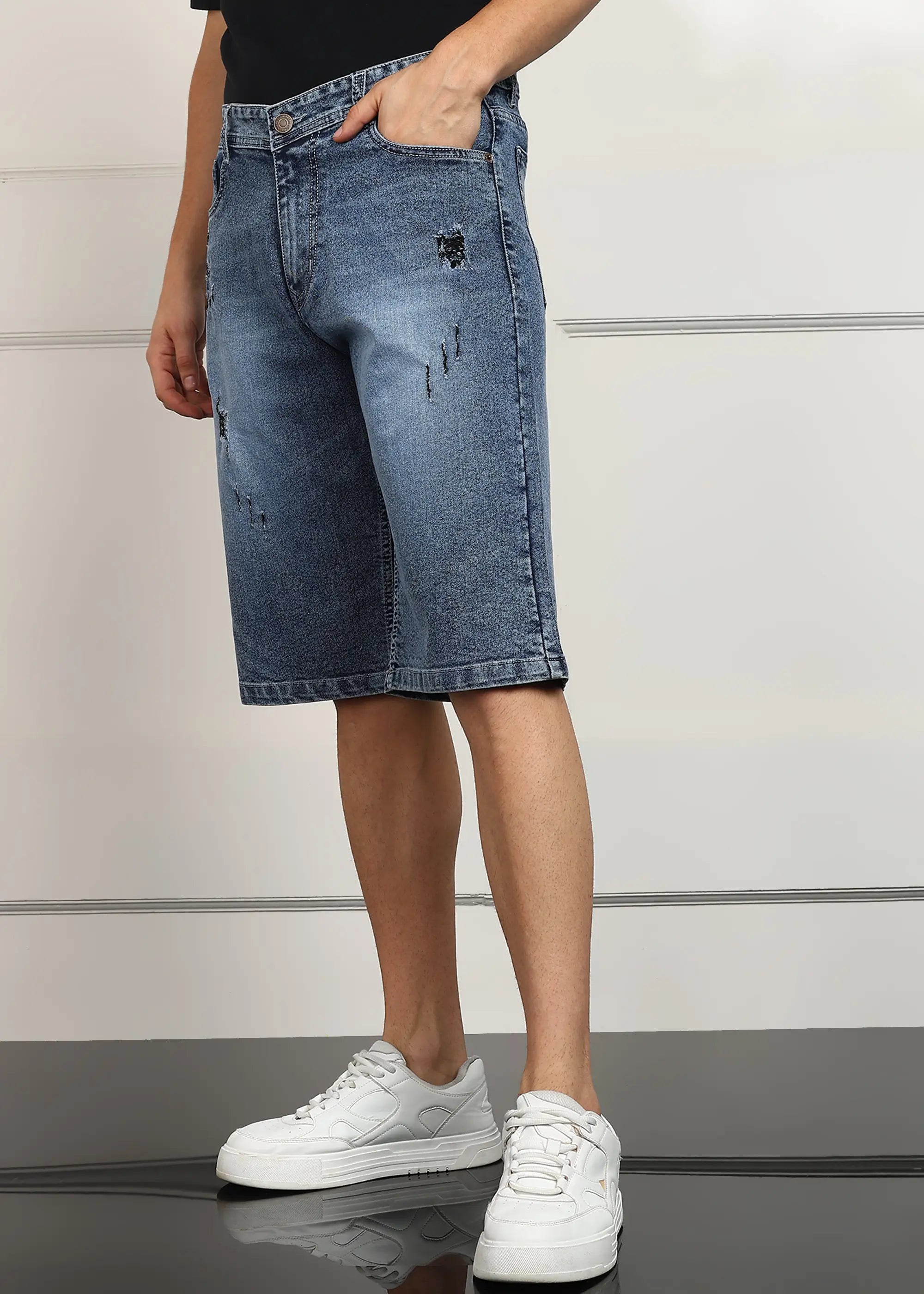 ANGERHOOD Solid Men Denim Light Blue Baggy Shorts