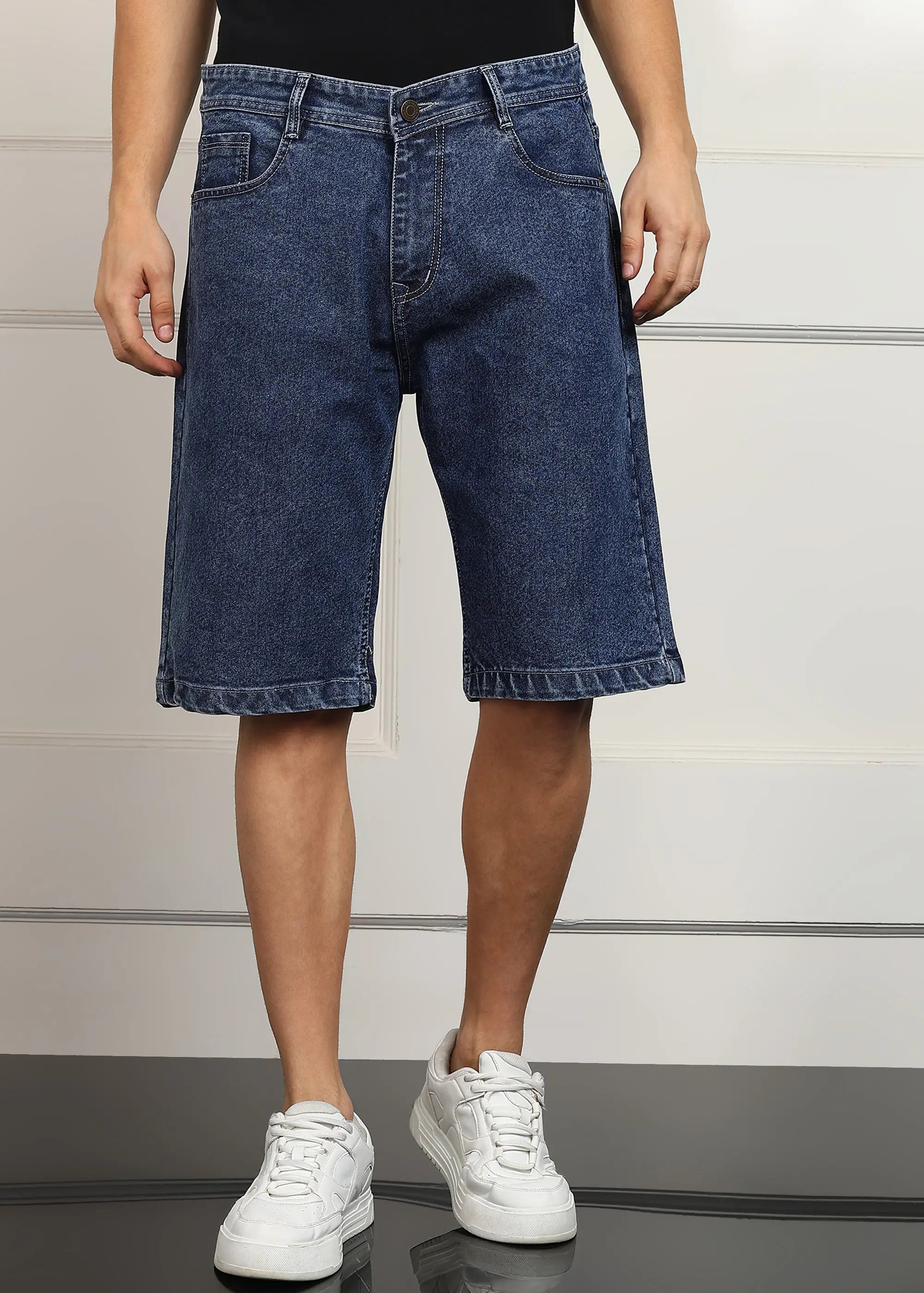 ANGERHOOD Solid Men Denim Dark Blue Baggy Shorts