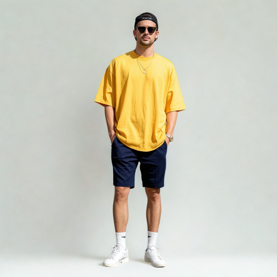 HEAVY24O GSM Oversized Fit French Terry Cotton T-Shirt - YELLOW
