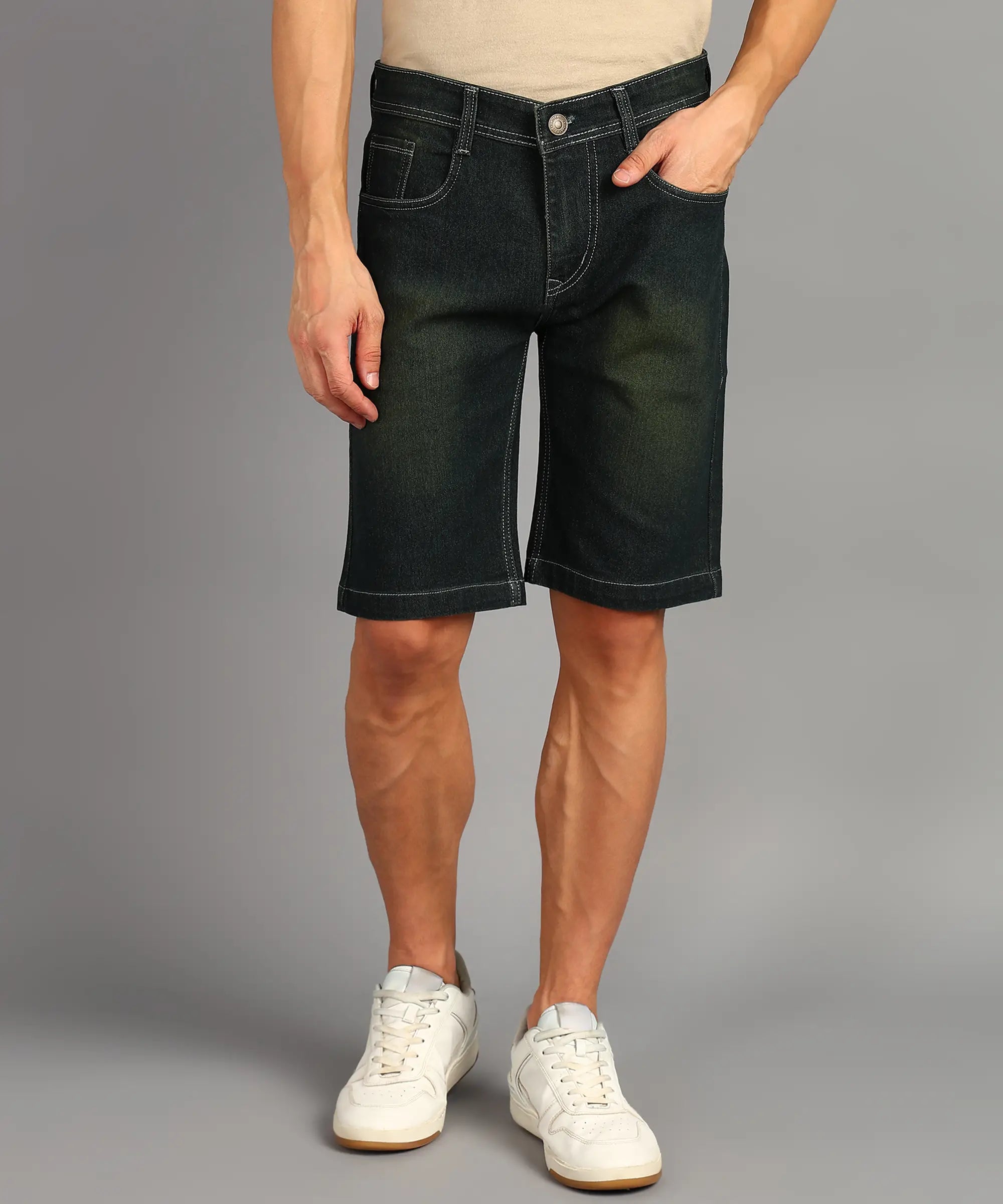 ANGERHOOD Solid Men Denim Dark Green Shorts