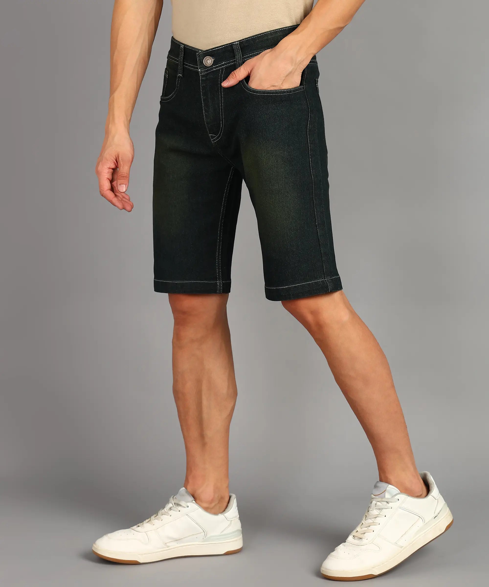 ANGERHOOD Solid Men Denim Dark Green Shorts