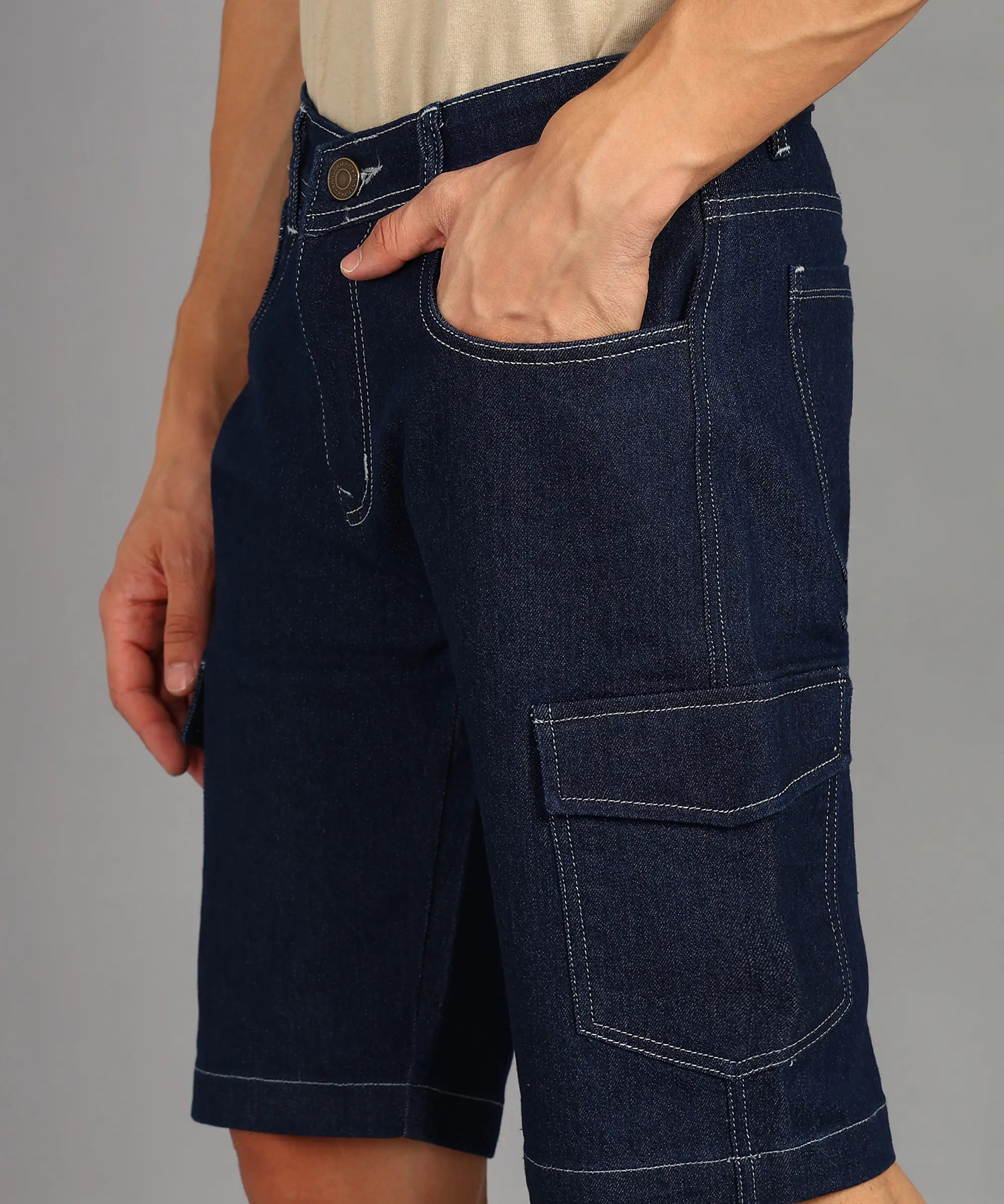 ANGERHOOD Solid Men Denim Dark Blue Denim Shorts