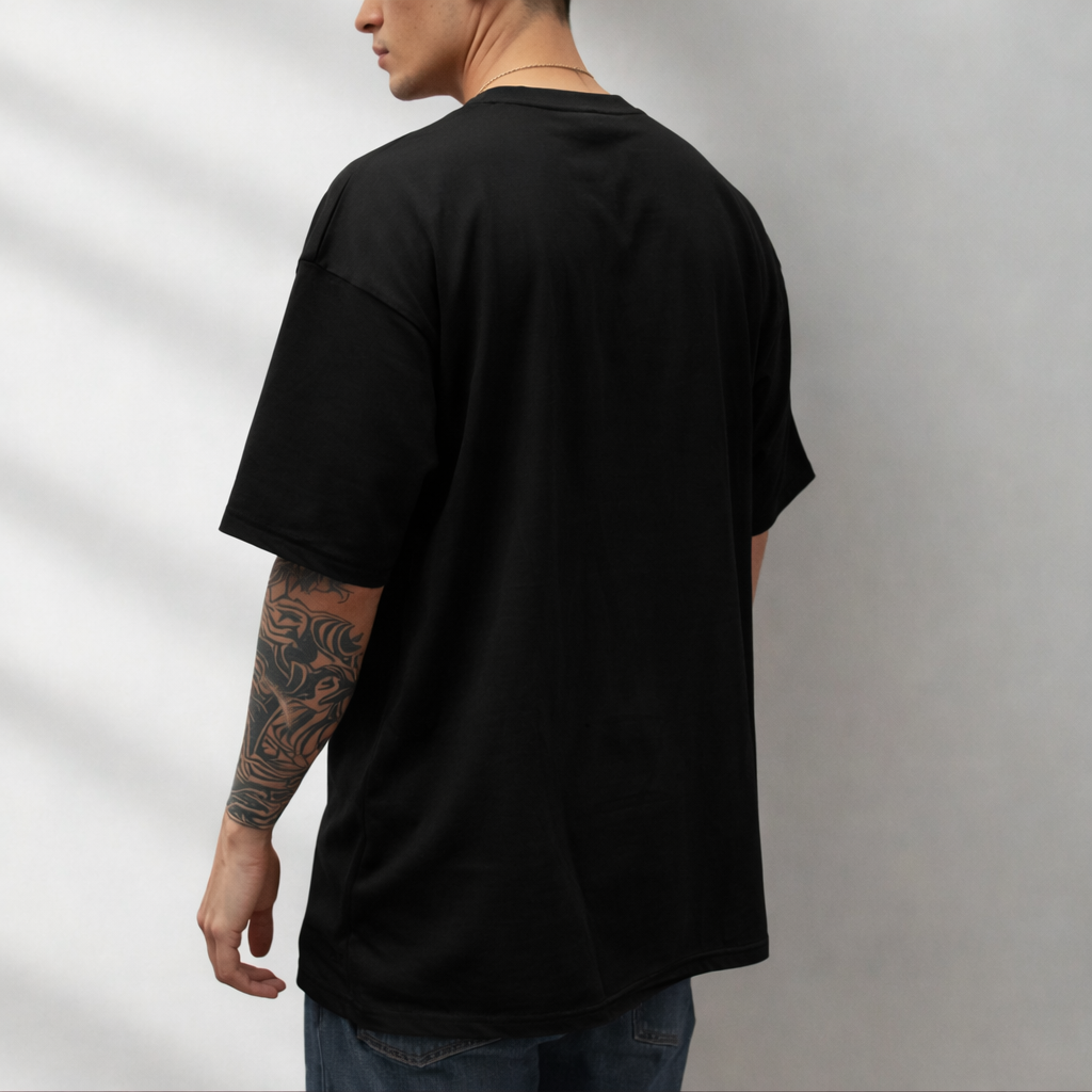 HEAVY24O GSM Oversized Fit French Terry Cotton T-Shirt - BLACK