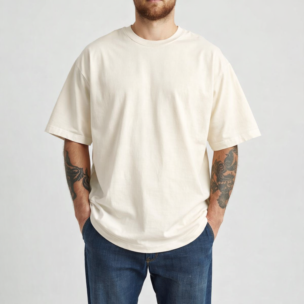 HEAVY24O GSM Oversized Fit French Terry Cotton T-Shirt - BLACK