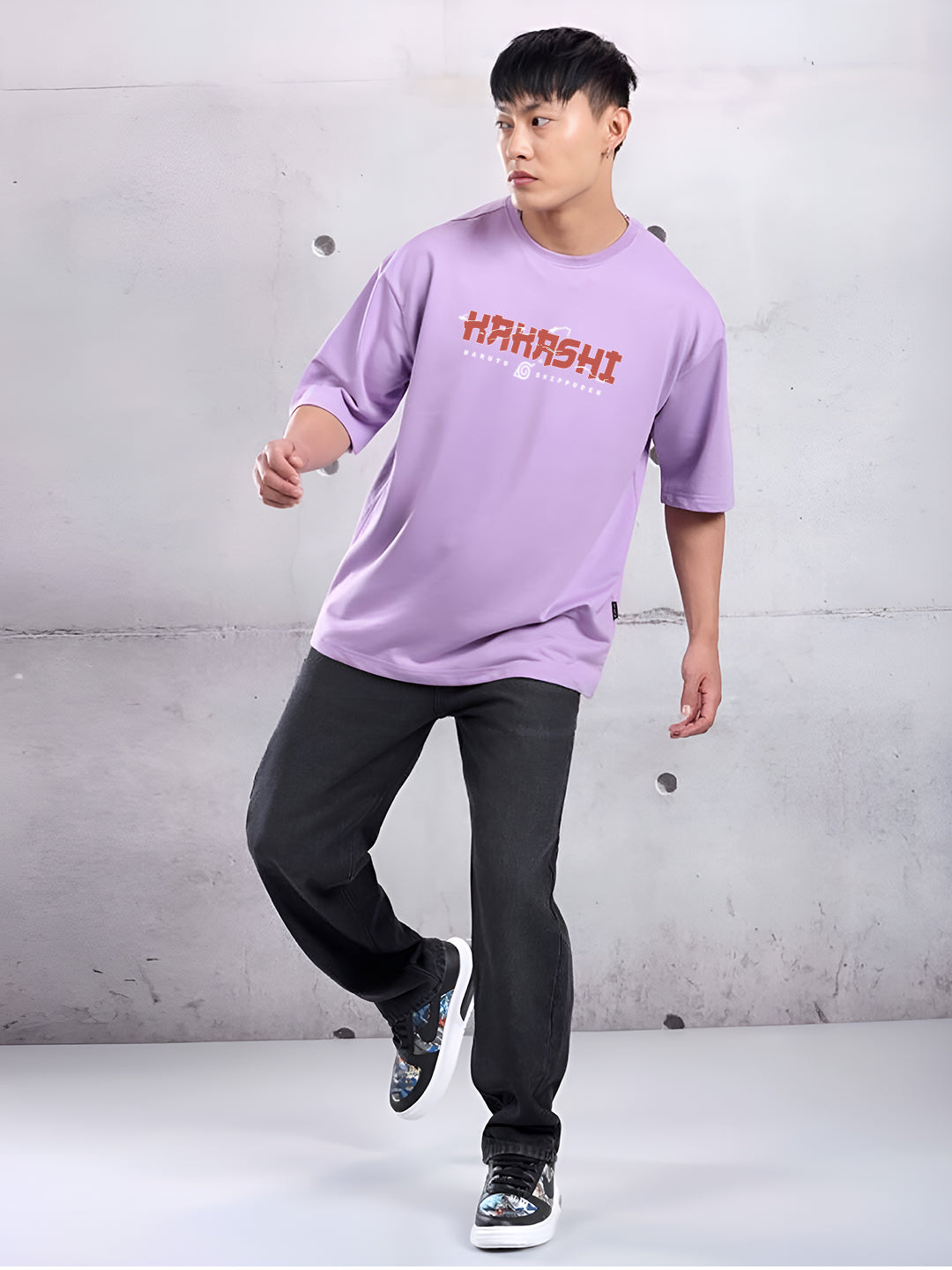 Oversized Kakashi Graphic T-shirt Print