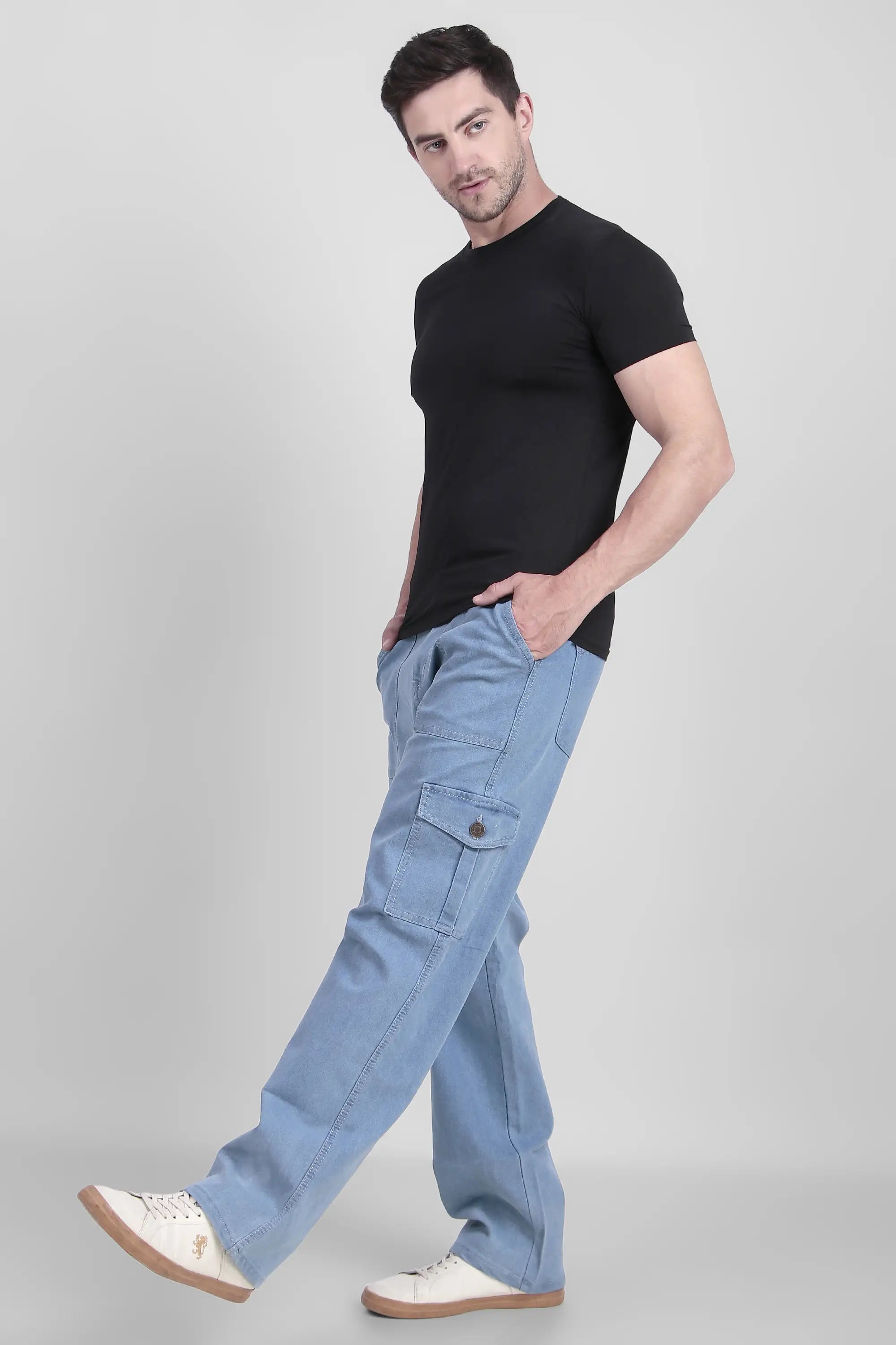 ANGERHOOD Men Baggy Light Blue Cargo