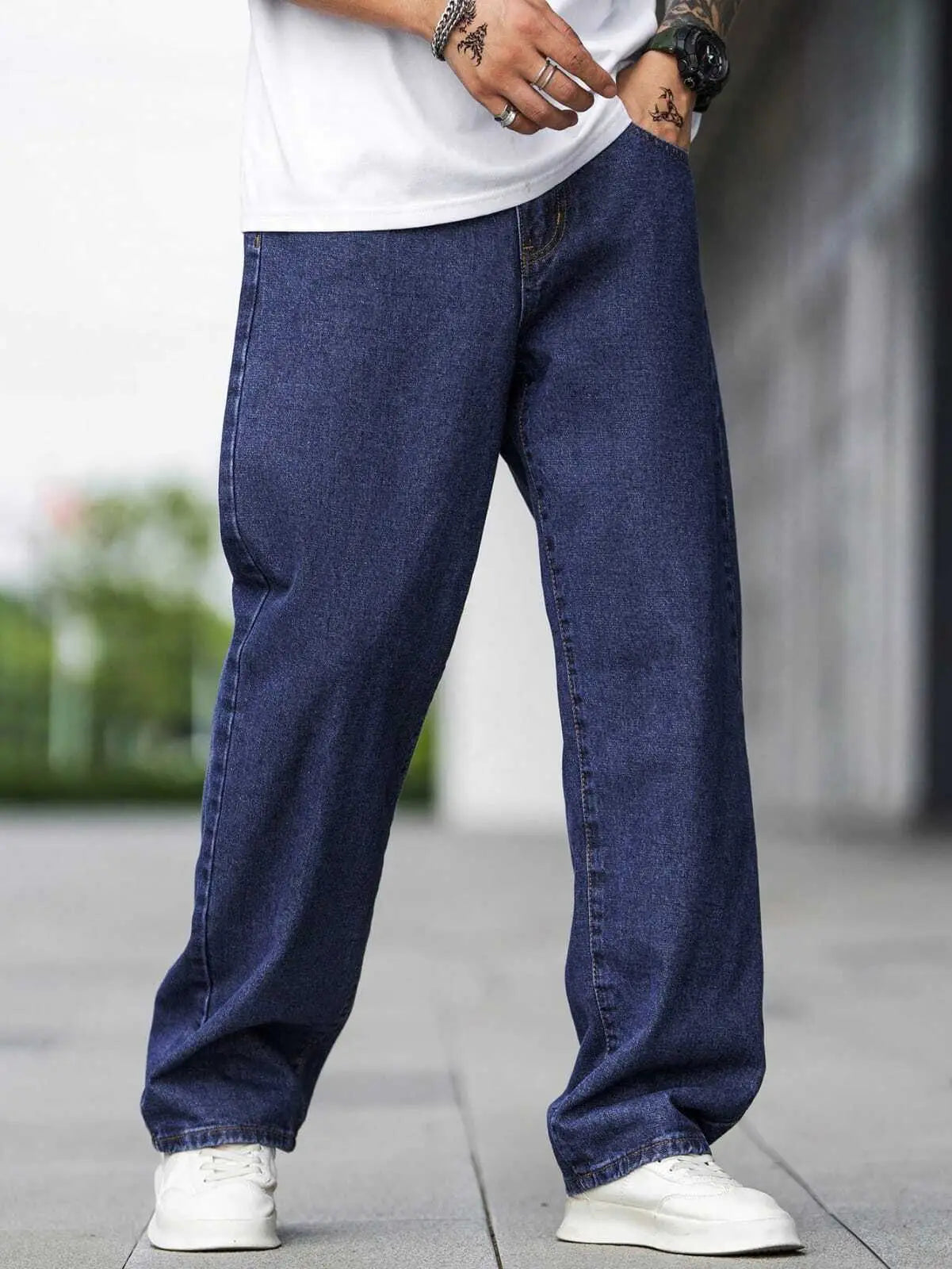 ANGERHOOD Loose Fit Men  Dark Blue Jeans